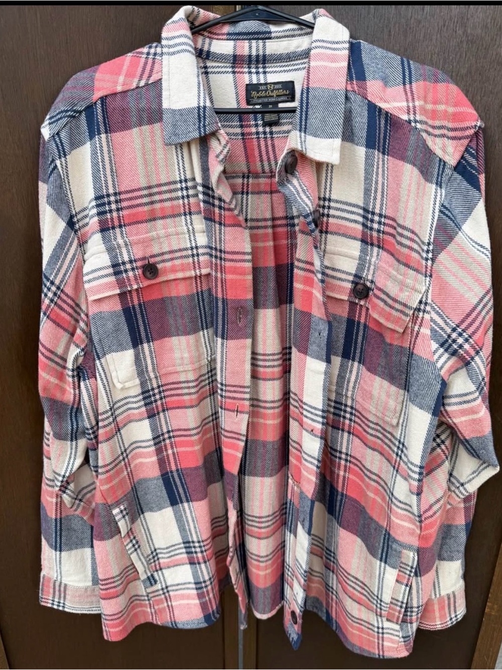 Noble Outfitters Women's Pink & Navy Plaid Flannel Button Down Shacket